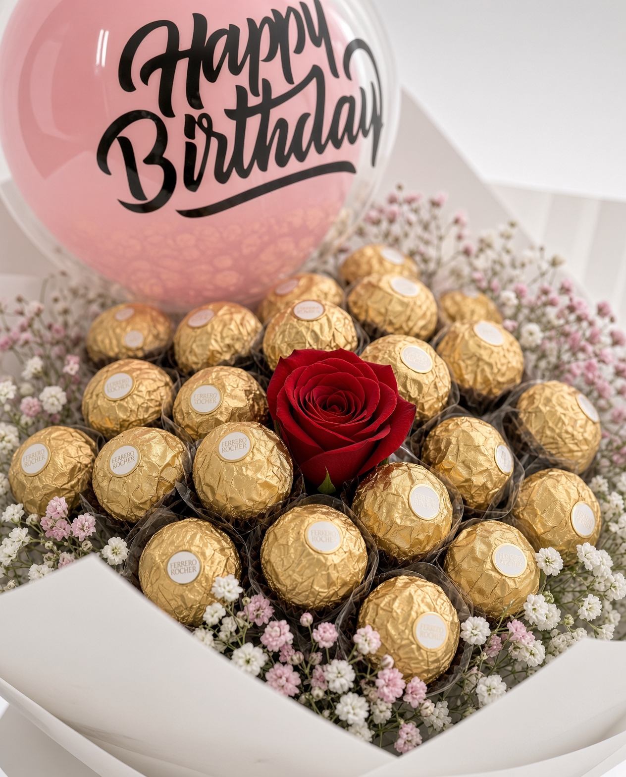 Ferrero Chocolate Bouquet with Rose & Balloon - Image 2