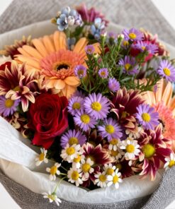 Fresh Mixed Flower Bouquet | Gerbera, Rose & Purple Asters - Image 2