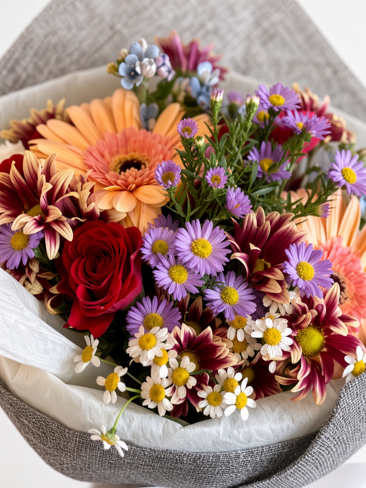 Fresh Mixed Flower Bouquet | Gerbera, Rose & Purple Asters - Image 2