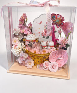 Lucky Cat Flower Gift Box | Soap & Artificial Pink Flower Display | Prosperity Opening Box