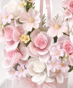 Soap Flower Gift Bag | Pink & White Soap Rose Arrangement in Clear Box | Artificial Flower Gift - Image 2