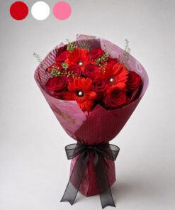 Fresh Red Rose & Gerbera Daisy Bouquet | Mixed Red Flower