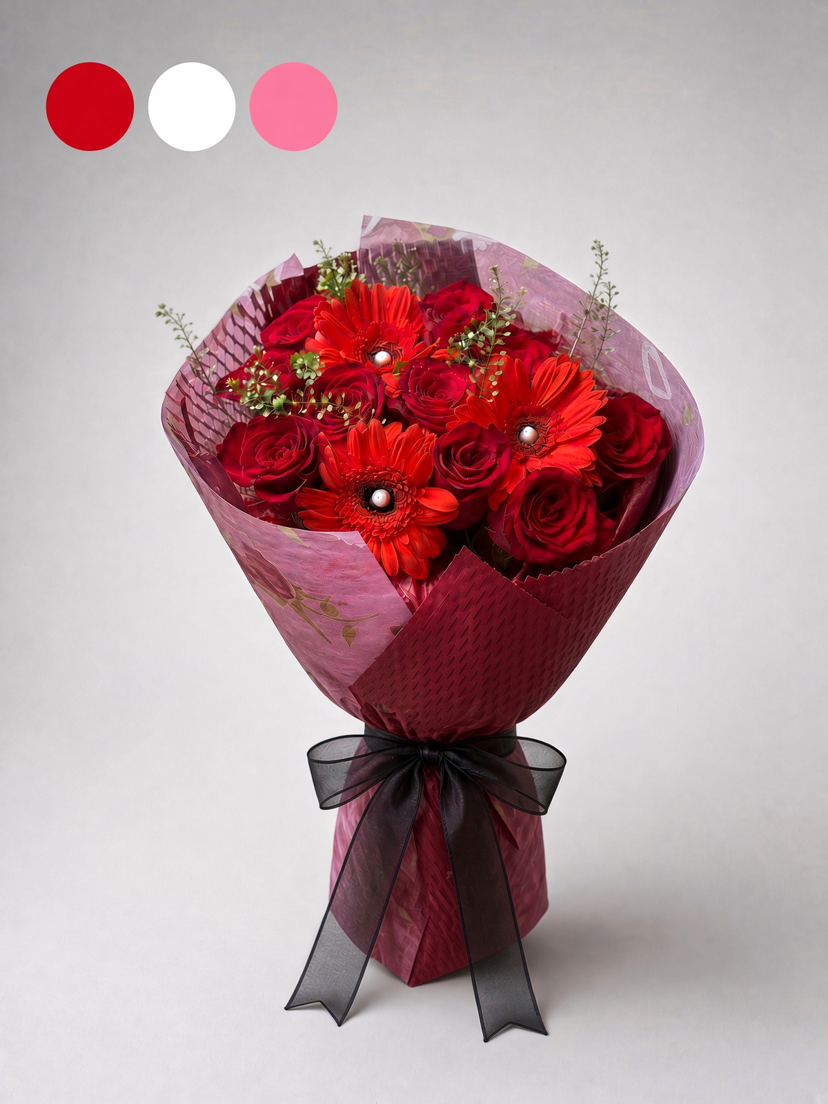 Fresh Red Rose & Gerbera Daisy Bouquet | Mixed Red Flower