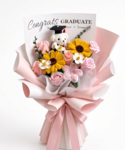 Graduation Chenille & Soap Flower Bouquet with Teddy | Congrats Graduate Gift - Image 2